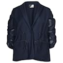 Fendi Puff Sleeve Drawstring Jacket in Navy Blue Cotton