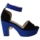 Nicholas Kirkwood Maya Pearl Embellished Block Heel Sandals in Blue Suede