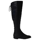 Sergio Rossi Back Thigh Lace Knee High Boots in Black  Leather