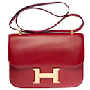 Splendid Hermes Constance handbag 23 cm in red box leather H (Bordeaux), - Hermès