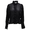 Isabel Marant Etoile Ruffle Detail Button Front Blouse in Black Cotton 