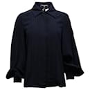 Chanel Concealed Button Pleated Blouse in Navy Blue Silk