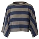 Brunello Cucinelli Striped Knit Sweater in Taupe/Blue Cashmere Wool