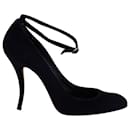 Manolo Blahnik Ankle Strap Mary Janes in Navy Blue Suede 