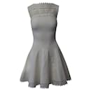 Alaia Open Work Knitted Flared Dress in White Viscose - Alaïa