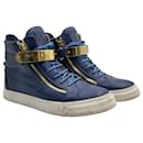 Zanotti Hi-top sneakers  in blue leather - Giuseppe Zanotti