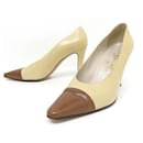 CHANEL SHOES PUMPS 38 TWO-TONE BEIGE AND BROWN LEATHER PUMPS SHOES - Chanel