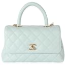 Chanel 22p Blue Quilted Caviar Small Coco Top Handle Flap 