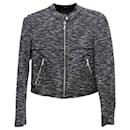 Theory Cropped Moto Jacket in Blue Cotton Tweed