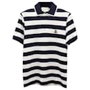 Gucci Bee Appliqué Striped Polo Shirt In Navy Blue Cotton