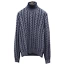 Tod's Cable-Knit Rollneck Sweater in Blue Grey Merino Wool