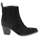Ganni Western Style Ankle Boots in Black Suede