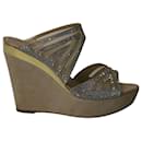 Rene Caovilla Crystal Embellished Two Band Wedge in Multicolor Suede
