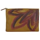 Burberry Hand Painted Flower Pouch in Yellow Camel Leather