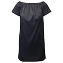 Maje Off Shoulder Mini Shift Dress in Black Silk