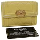 CHANEL Boy chanel Trifold Wallet Lamb Skin Yellow CC Auth ar8294 - Chanel