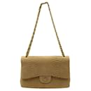 Beige Double Flap Matte Python Skin Jumbo Bag with Golden Hardware - Chanel