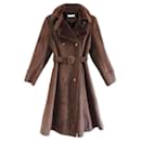 Vintage 90's Balmain brown long lammy coat jacket oversized trenchcoat parka lammycoat designer vegan suede leather nineties size EU 42 / L