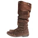 Vintage Y2K Roberto Cavalli Angels suede leather brown boots western designer Y2K 00's 00s zeroes Made in Italy size eu 38