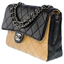 Lovely Chanel Timeless Medium limited edition single flap bag in black & beige two-tone quilted lambskin
