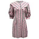 Ganni Gestreiftes Kleid mit übertriebenem Kragen aus rosa Bio-Baumwolle