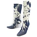 CELINE HIGH HEEL BOOTS IN BLUE WHITE DENIM CANVAS 38 BLUE BOOTS SHOE - Céline