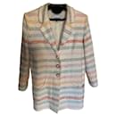 Chanel 19P, 19S 2019 Spring Summer Runway Stripe White and Multicolor Long Oversized Fit Cotton Tweed Jacket Coat!