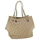 Christian Dior Trotter Canvas Chain Tote Bag PVC Leather Beige Auth am3502