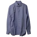 Ermenegildo Zegna Houndstooth Buttondown Shirt in Blue Cotton