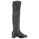 Khaite Over-the-Knee Low Block Heel Boots in Black Leather