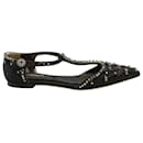 Sandalias de cuero negro con correa en T y encaje adornado con cristales de Dolce & Gabbana