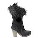 Prada Faux Fur Ankle Boots in Black Suede