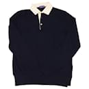 Ralph Lauren Purple Label Long Sleeve Polo Shirt in Navy Blue Cotton Wool