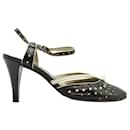Black Laser Cut Heels with Faux Pearls - Chanel