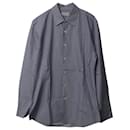 Prada Rectangle Chain Microprint Long Sleeve Button-up Shirt in Blue Cotton