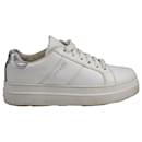 Prada Silver Logo Sneakers in White Leather 