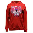 Kenzo Paris Embroidered Tiger Logo Hoodie in Red Cotton 