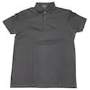 Lanvin Grosgrain Collar Polo Shirt in Charcoal Gray Cotton