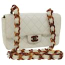 CHANEL Matelasse Turn Lock Shoulder Bag Lamb Skin Brown White CC Auth 32160a - Chanel