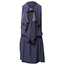 Marni Sleeveless Ribbon Embellished Dress in Navy Blue Silk