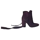 Gianvito Rossi Leslie Ankle-Tie Boots in Burgundy Suede