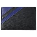 Salvatore Ferragamo Card Holder with Striped Detail in Black Leather