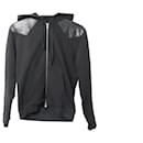 Saint Laurent Zip Up Hoodie Jacket with Leather Detail in Black Cotton