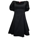 Staud Puff Sleeve Fit and Flare Dress in Black Cotton 