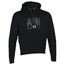 AMI Paris Plastisol Logo Hoodie in Black Cotton - Autre Marque
