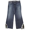 J Brand Jeans Cropped Cintura Média com Bainha de Renda em Algodão Azul