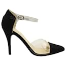 Chanel Ankle Strap Sandals with PVC in Black Satin 