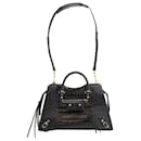 Balenciaga Neo Classic Croc Embossed Handbag in Black Patent Leather 