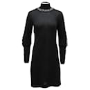 Robe à col roulé Chanel avec bordure en tweed en cachemire noir