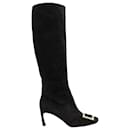 Roger Vivier Knee High Boots with Buckle in Black Suede